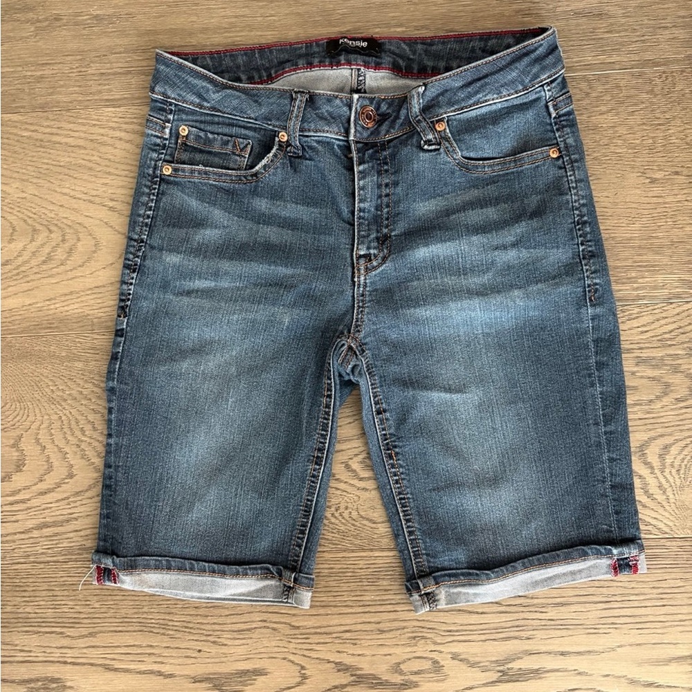 Blue Slim Bermuda Jean Shorts with Cuffed Hem